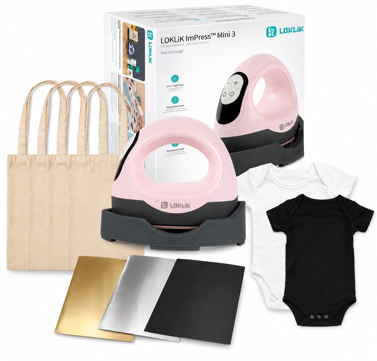 LOKLiK ImPress™ Mini 3 Roze Voordeelpakket | 5 Tote Bags + 2 Baby Rompers + 3 Flexvellen