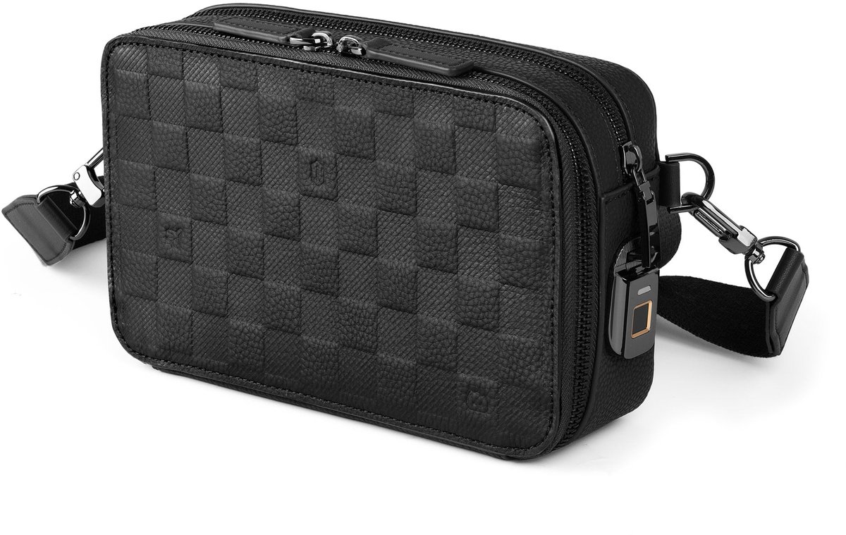 WiWU Schoudertas met Anti-Diefstal Vingerafdruk - PU Leren Tas met Slot - Zwart