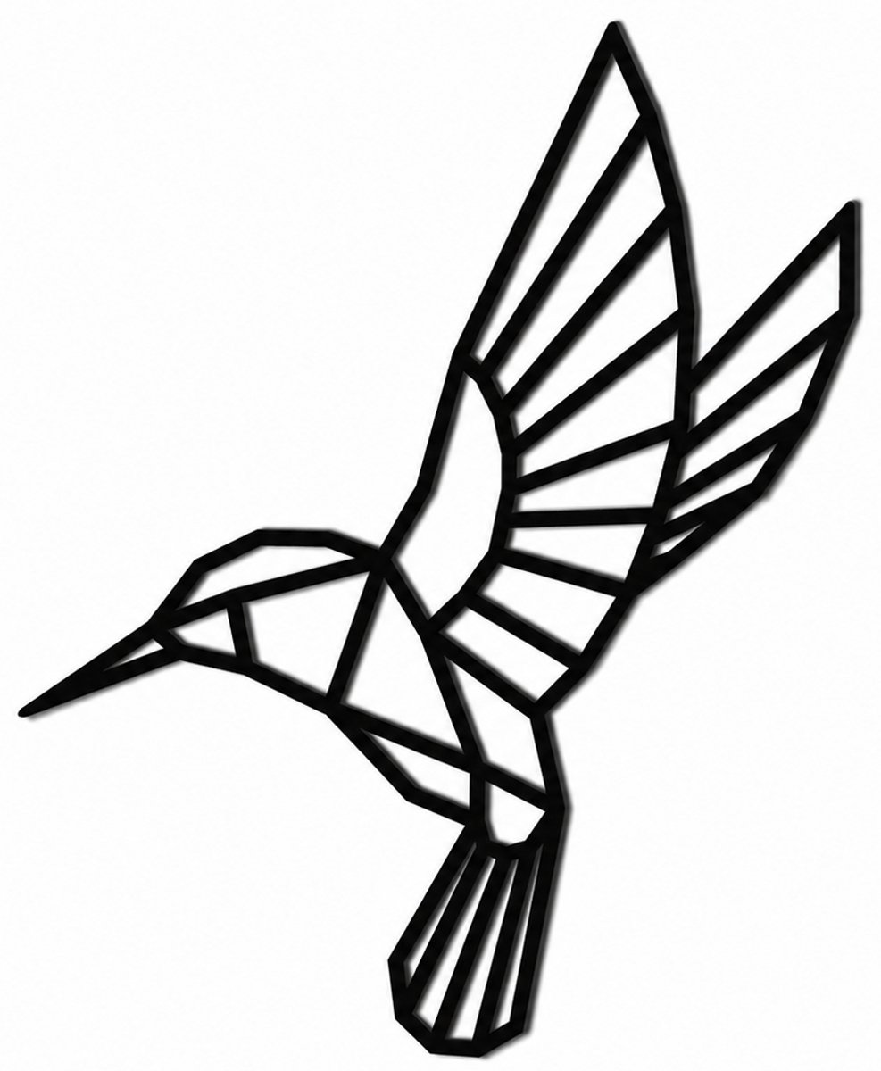 Houten wanddecoratie - Wooden wall decoration | Kolibrie 63 x 78cm Hummingbird | Zwart - Black | Geometrische muurdecoratie - Geometric wall art - Origami Design Wandfiguur - Echt Hout - Real Wood - Vogels