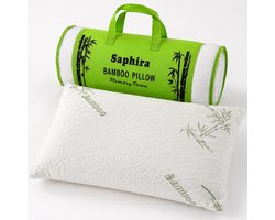 Saphira BAMBOO Memory Foam Hoofdkussen – 50x70 cm – Ergonomische Nekondersteuning – Bamboe Hoes – Ademend & Drukverlagend Kussen
