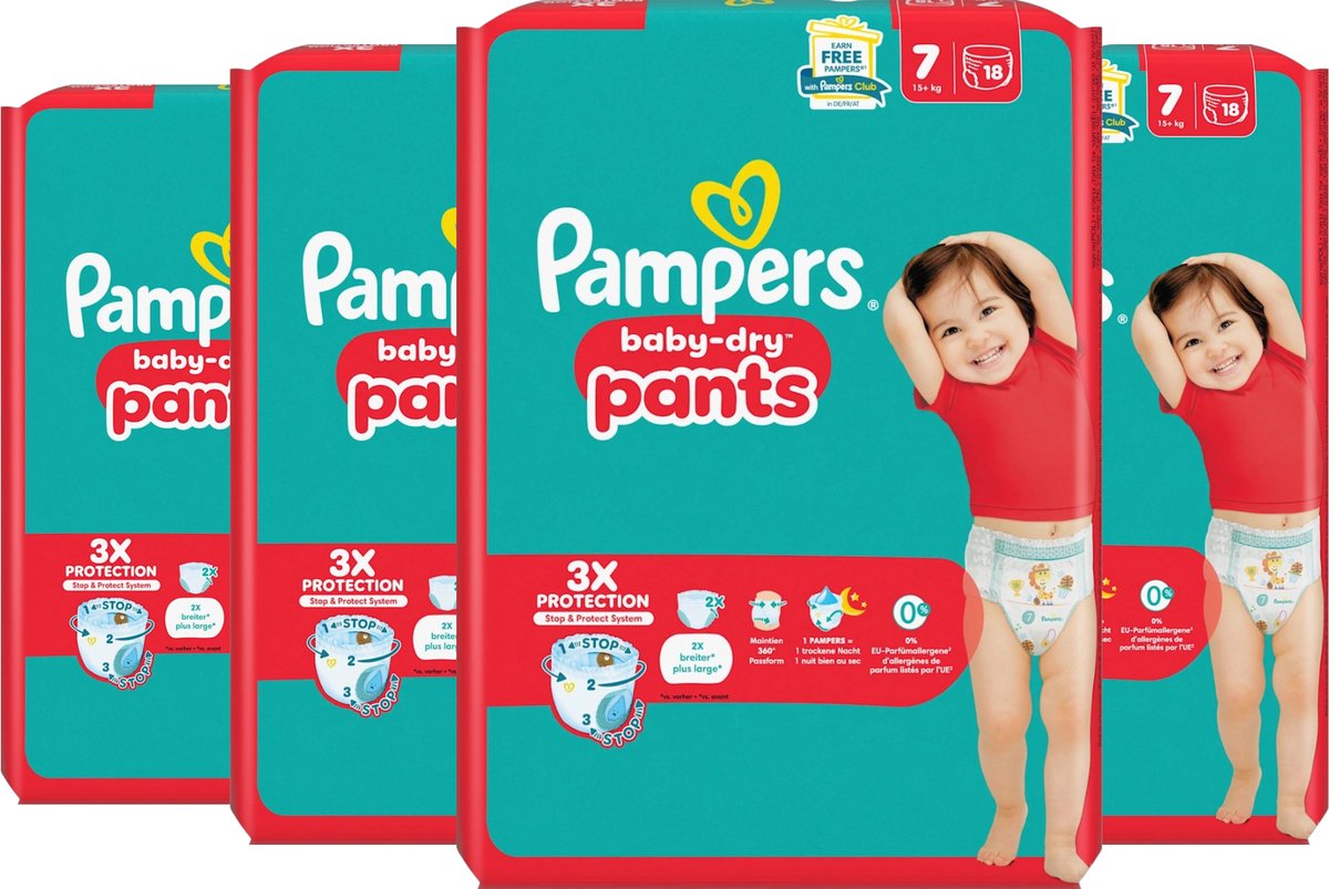 Pampers Baby-Dry Pants - Maat 7 (15+ KG) - 72 luierbroekjes (4 x 18 stuks)