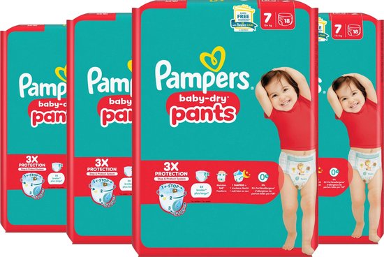 Pampers Baby-Dry Pants - Maat 7 (15+ KG) - 72 luierbroekjes (4 x 18 stuks)