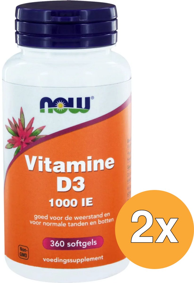 2x Now Vitamine D3 1000IE (360 softgels)