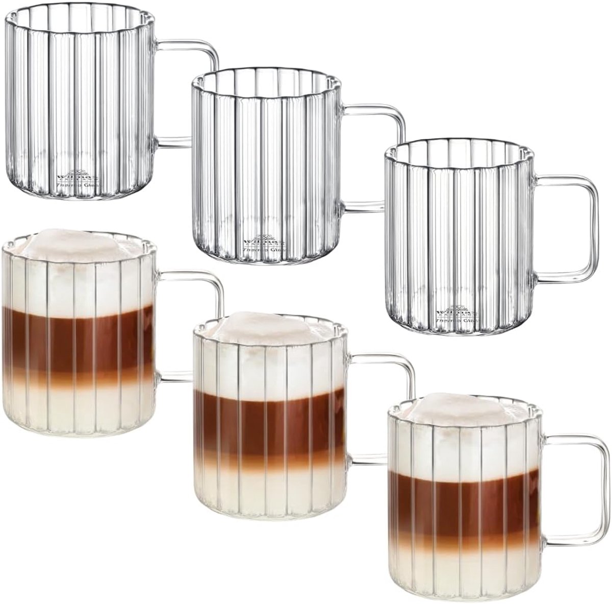 Wilmax England Thermo Glass - Glazen Koffie- en Theebekers - 400 ml - Set van 6 - Transparant