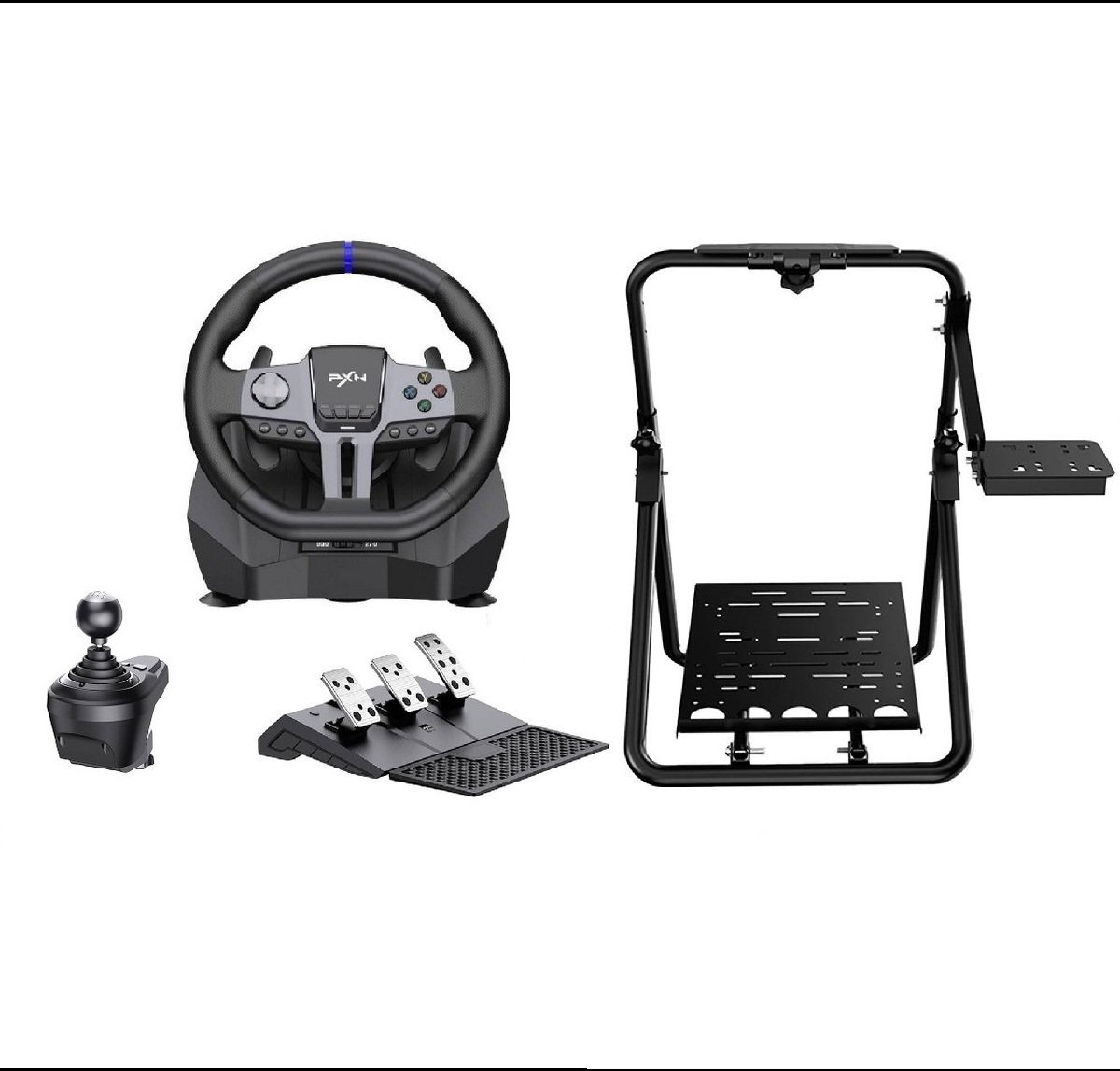 PXN - Sim Racing Starterspack - V9 Gen 2 & A10 - Racestuur - Pedalen & Shifter - Wheelstand - Geschikt voor PS4 / PS3 / PC / Switch / XBOX X/S - 900 / 270 graden - Inklapbaar - Met APP