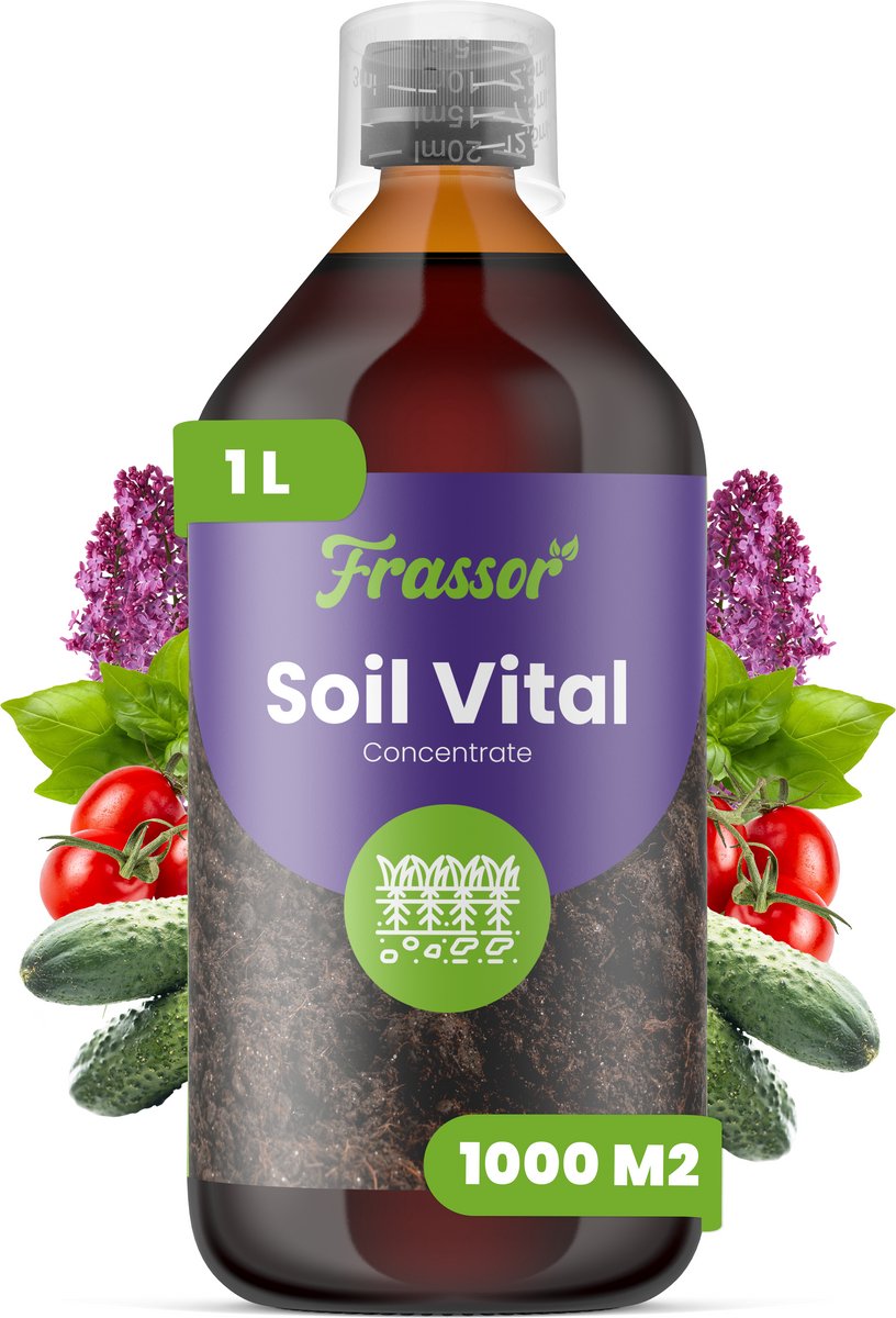 Soil Vital Concentraat - 1 L Voor 1000 M2 - Ondersteunt De Vitaliteit Van De Bodem En Het Evenwicht In De Wortelzone - Bevordert Consistente Plantengroei - Plantaardige Formule Zonder Chemicaliën - Veilig Voor Eetbare En Sierplanten - Frassor