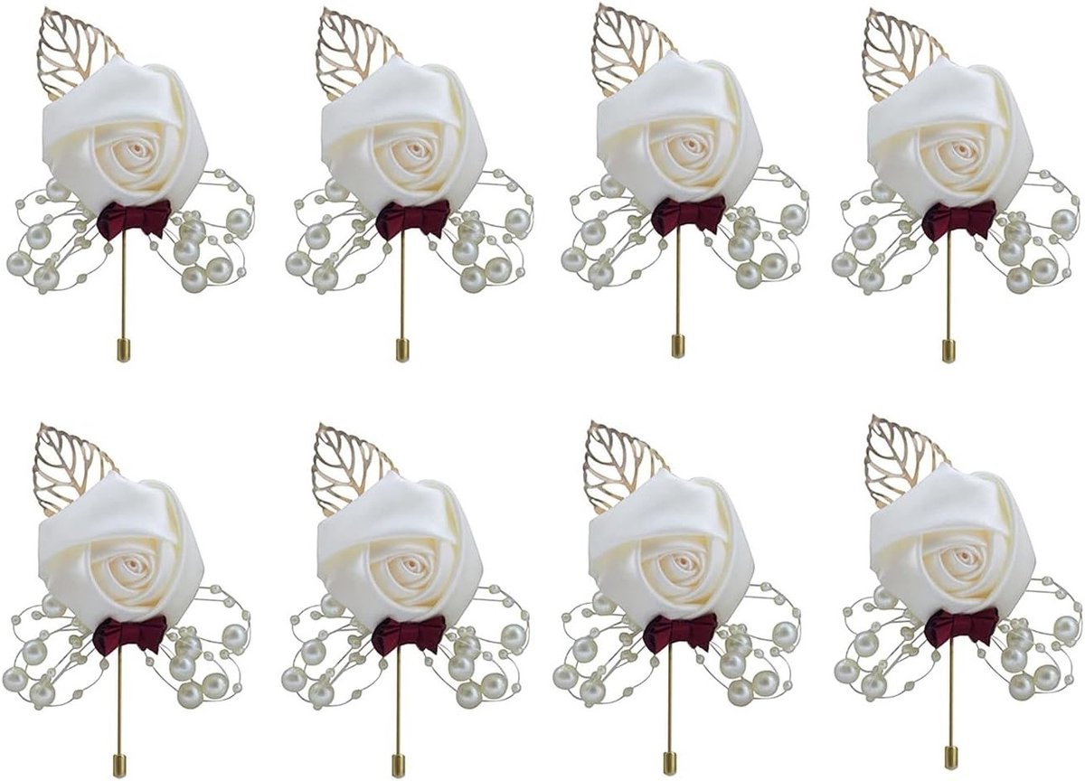 8-delige trouw boutonnière set, bloemen voor bruid, bruidegom, gasten en bloemmeisje, perfect voor elke bruiloft