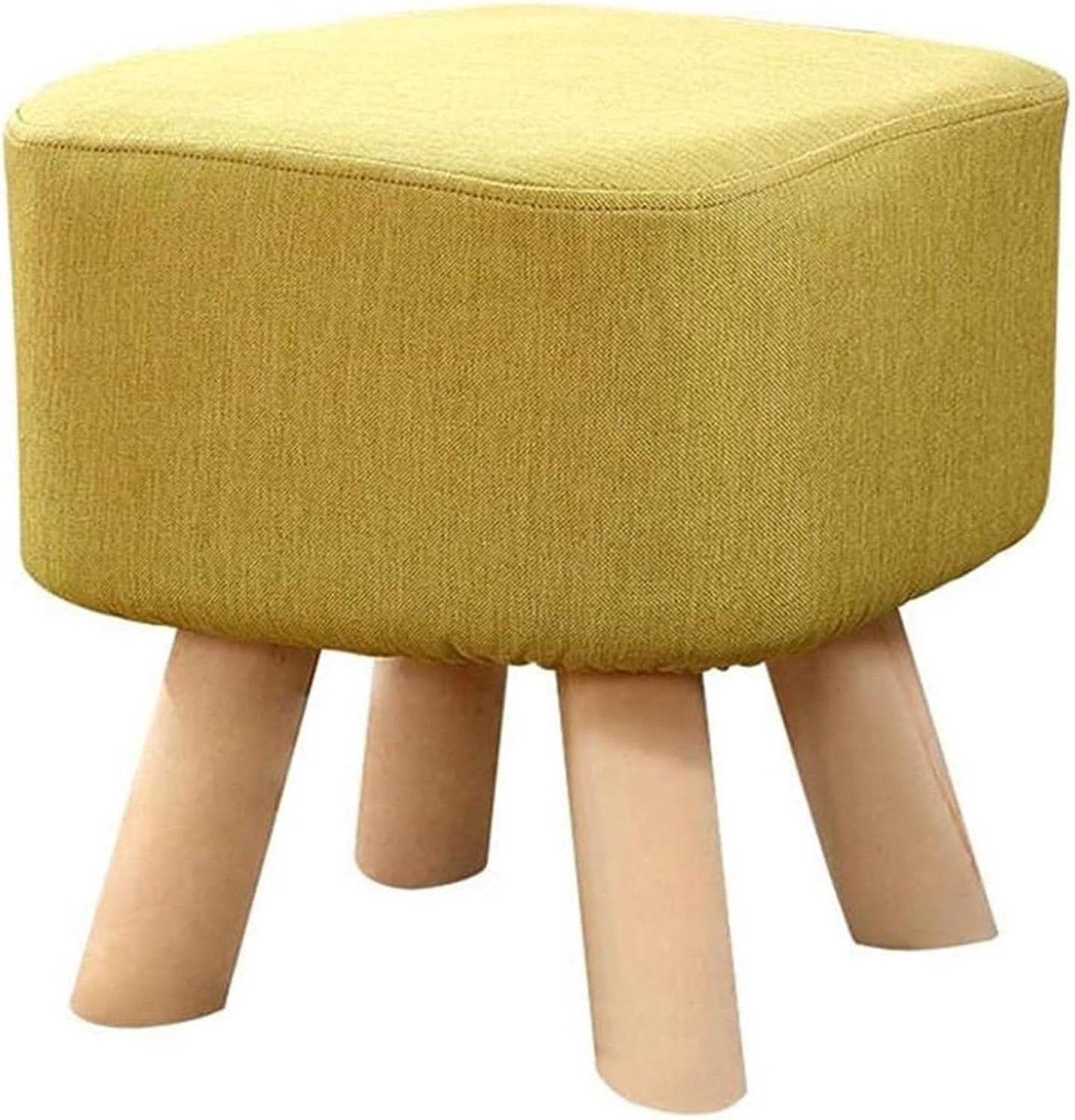 Houten Poef - Voetenbank Kruk - Ontspannen Zitten - Massief Houten Basis - 26x26x35cm - Groen
