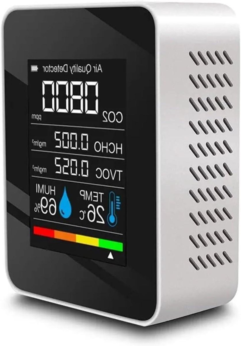 Luchtkwaliteit Monitor - CO2 Meter - Binnen Lucht Meten - 5 in 1 Sensor - 90 x 70 x 35mm