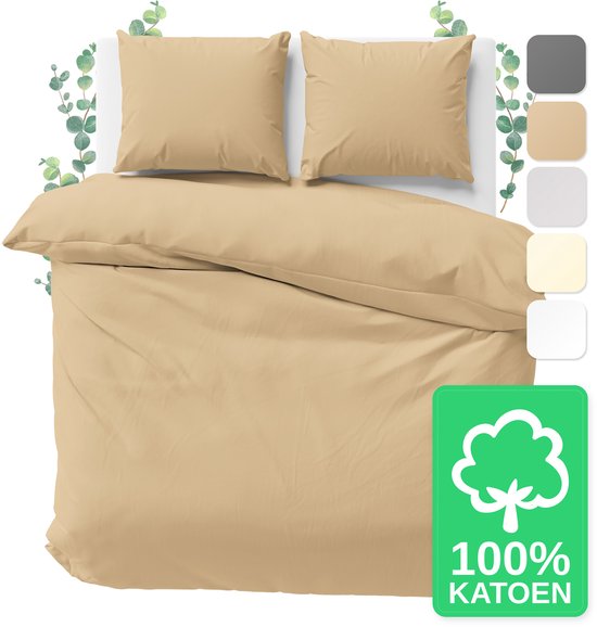 JACOBSON Dekbedovertrek - 155x220 cm + 1 Kussensloop 80x80 cm - 100% katoen - met Rits - Beige