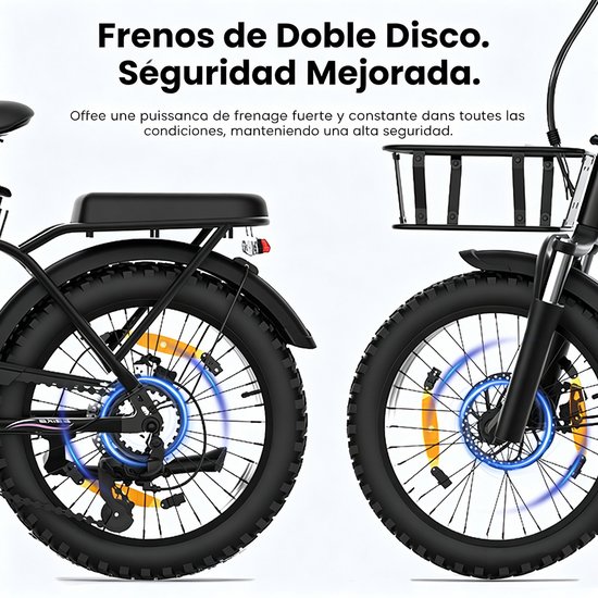 Runetic Elektrische fiets - Actieradius 80km - Verwijderbare batterij 36V13Ah - Motor 250W - 25KM/H - 20“* 3.0” opvouwbare City Commuter E-Bike — afbeelding 5