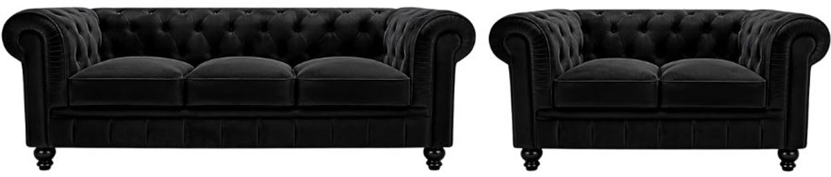 Chesterfield Banken Set - 2 & 3 Zits - Velvet Zwart- Fluweel- Design -