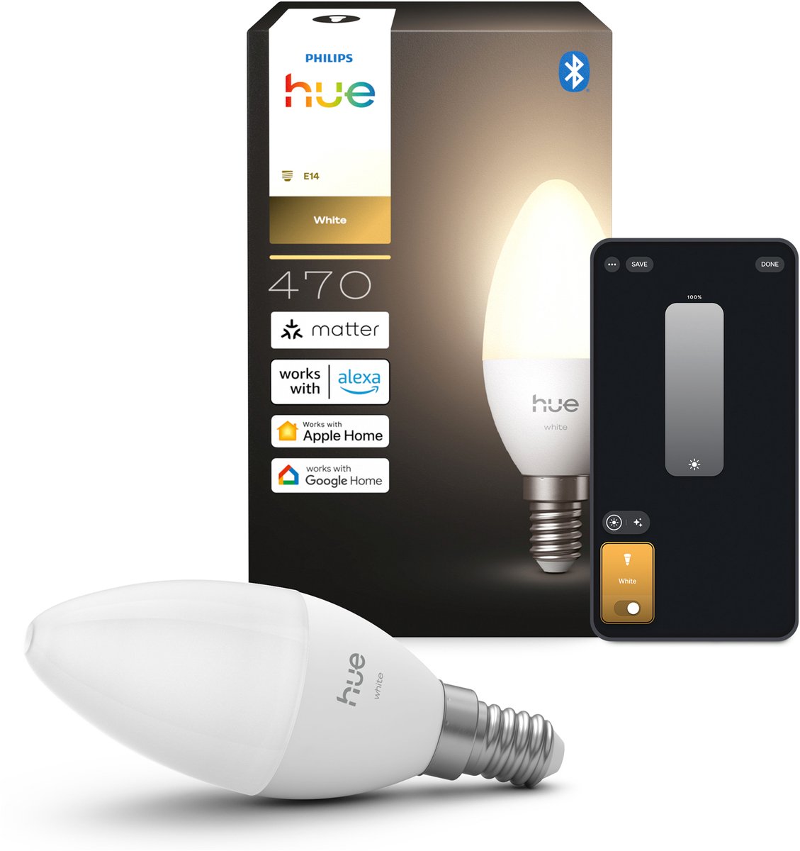 Philips Hue LED kaarslamp - E14 fitting - bevat 1 lamp - zachtwit licht - slimme verlichting