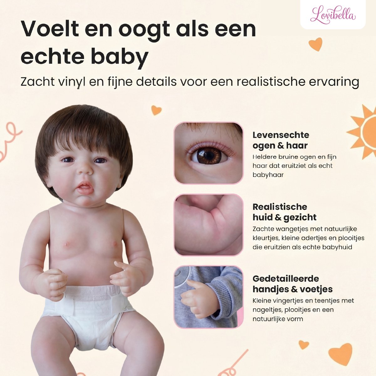 Lovibella® Milo Levensechte Babypoppen - 1,1 Kilo - 45 CM - Reborn Baby Pop - Met Accessoires - Reborn Baby - Reborn Baby Doll - Dementie Pop - Reborn Poppen Jonge — afbeelding 3