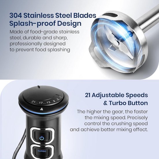 Staafmixer Set - Handblender Keuken - Maaltijden Bereiden - 1500W Krachtige Motor - 600ML Hakmolen - Zwart — afbeelding 2