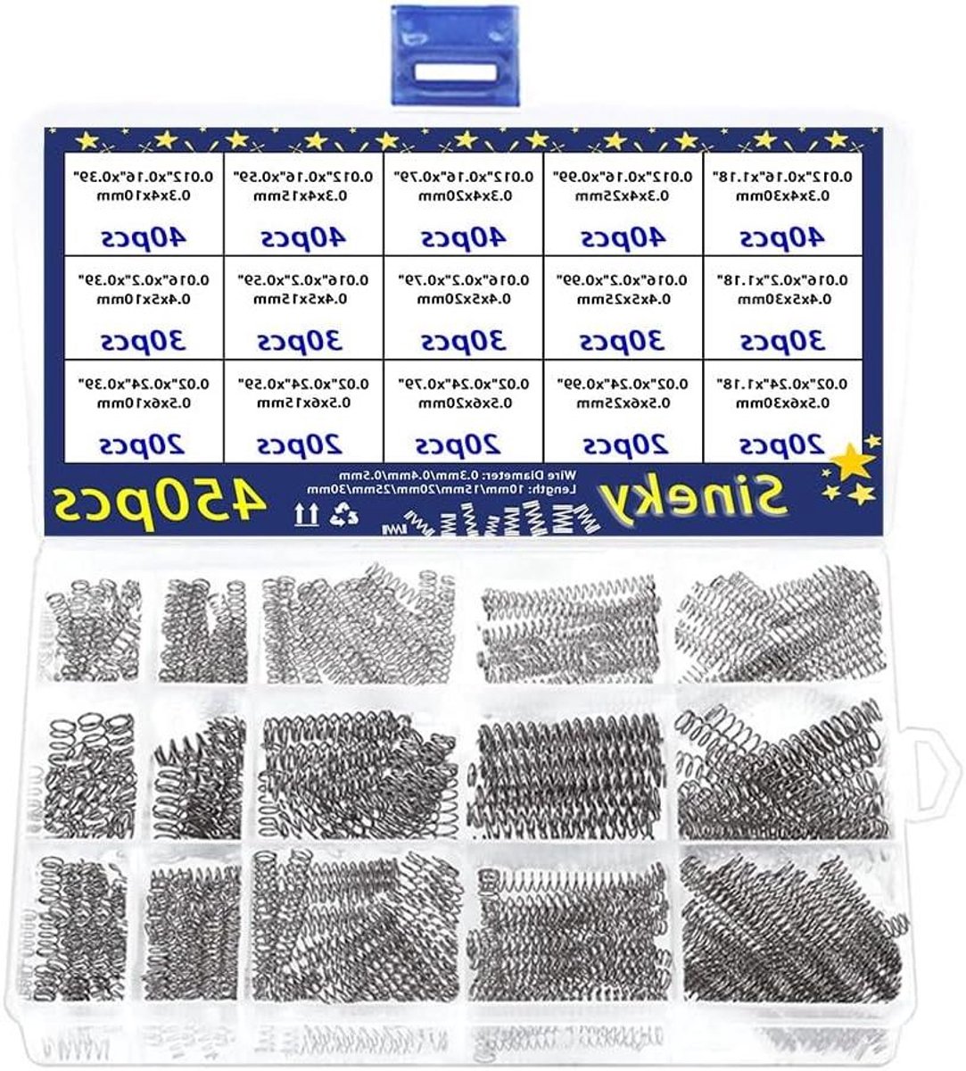 Kleine Springs - Veer Assortiment - Doe-het-zelf projecten - Roestvrij staal - 450 stuks - Metaal
