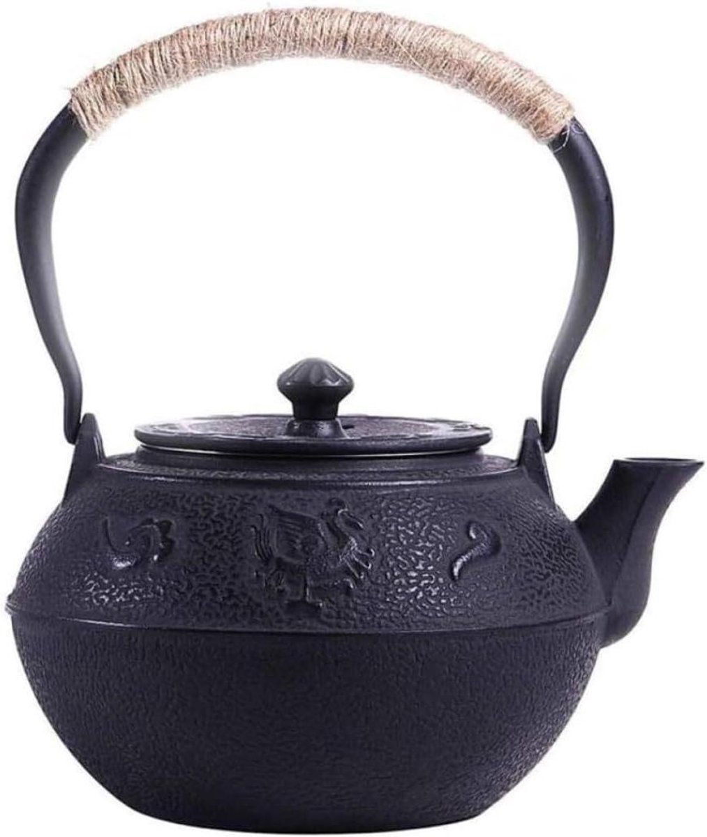 Gietijzeren Theepot - Waterkoker Ketel - Thee Zetten - Met RVS Infuser - 1.2 Liter - Zwart