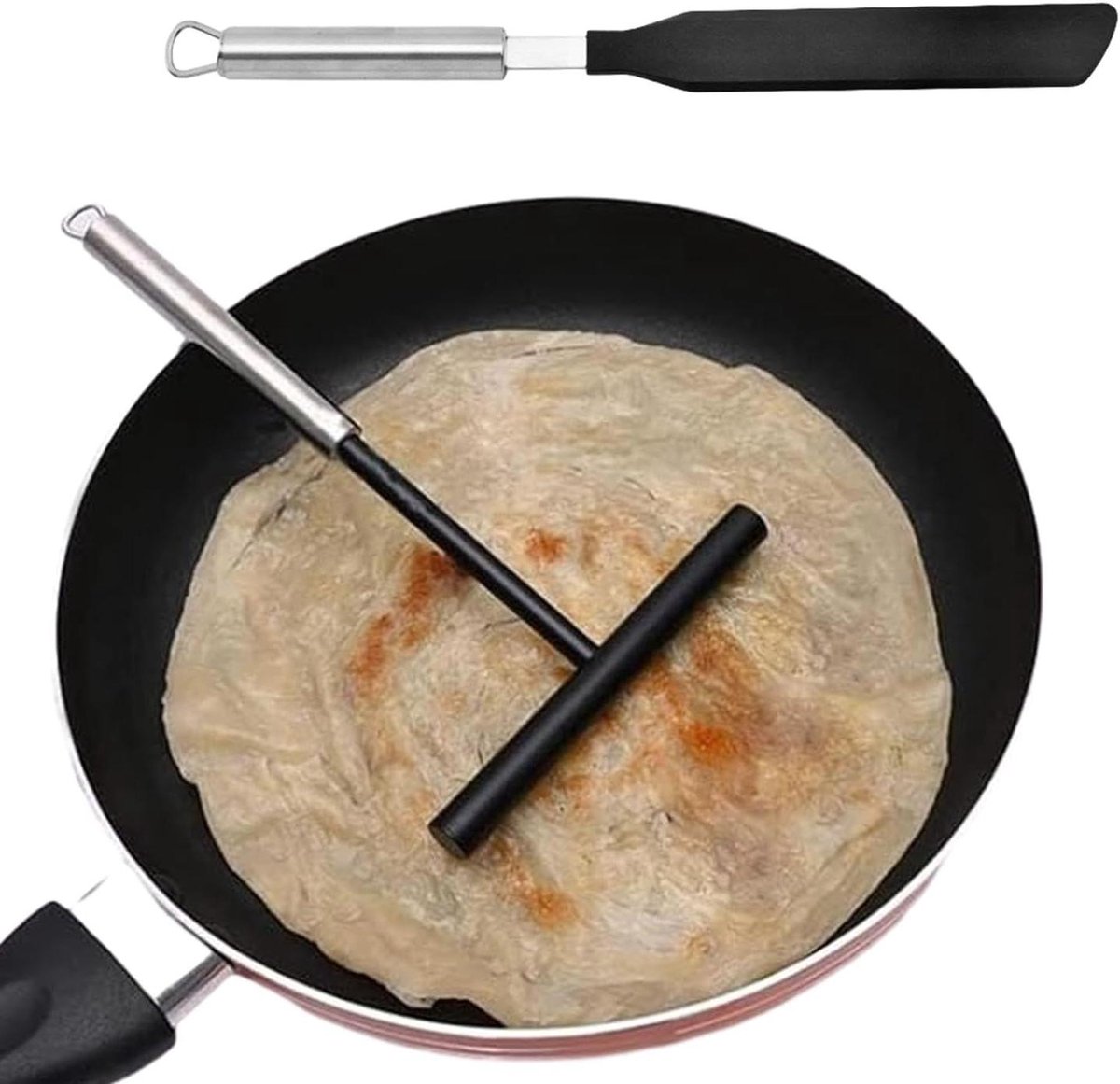 Crêpe Pan Set - Pannenkoek Gereedschap - Gelijkmatig Beslag - Roestvrij Staal - 34 cm Spatel - Zilver