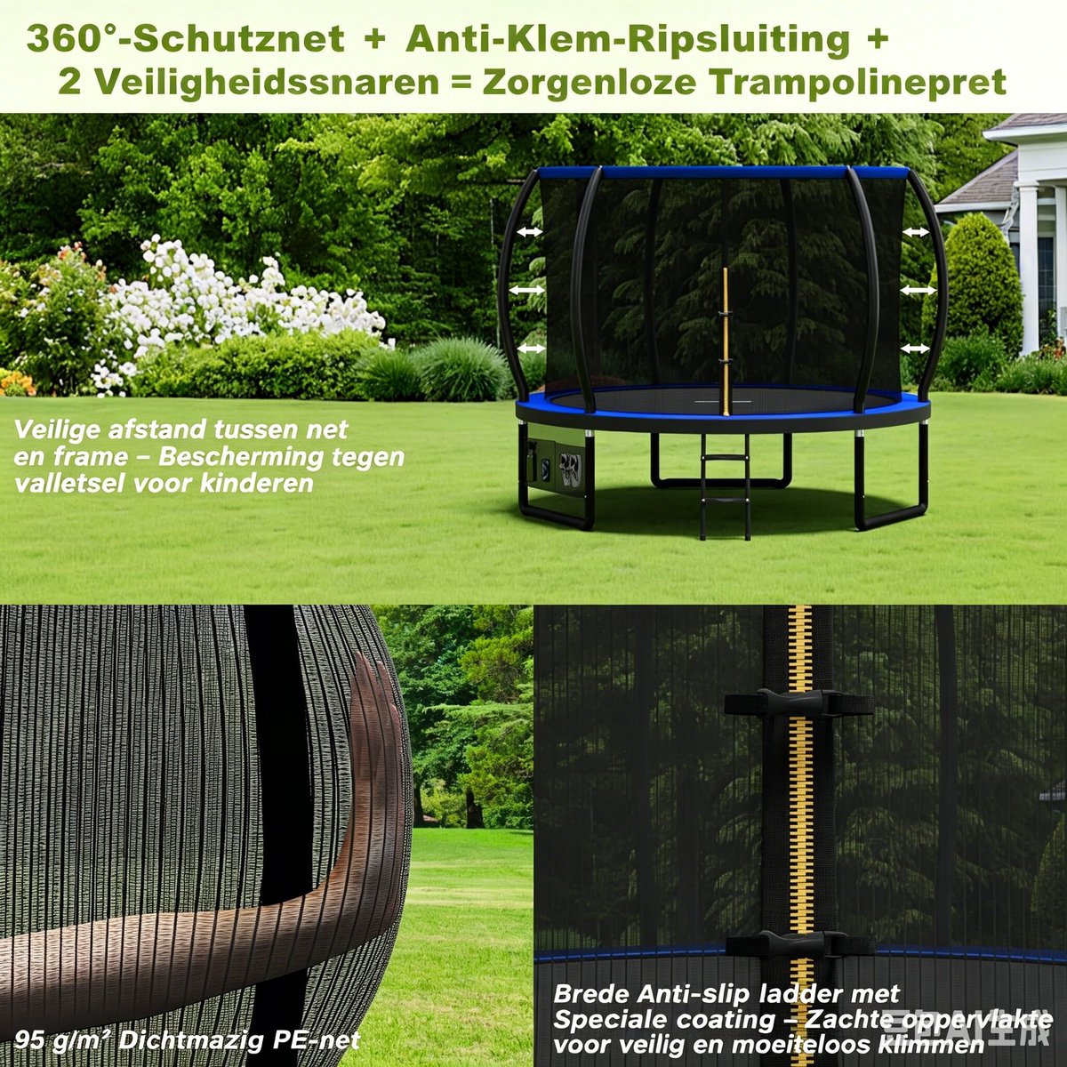 Devoko Trampoline 228 cm / 7.5 ft – Ronde Tuintrampoline met Veiligheidsnet & Ladder, Max. Belasting 50 kg, Diameter 190 cm, Kindertrampoline – Blauw — afbeelding 5