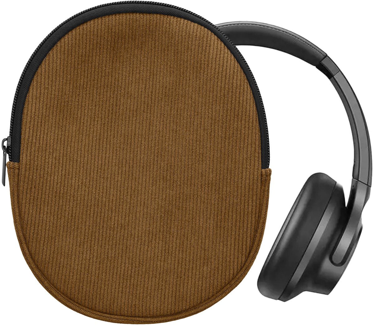 kwmobile headset case geschikt voor Anker Soundcore Q20i hoes - 21 x 17 cm - Koptelefoon cover met rits - Neopreen en ribfluweel - In olijfgroen