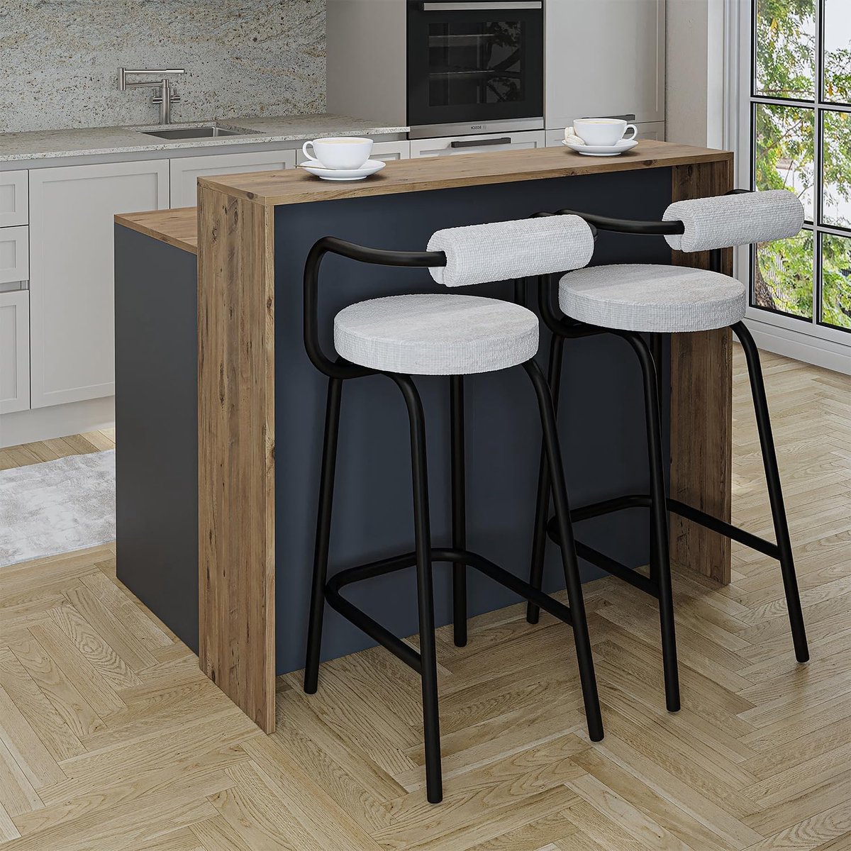 Keukeneiland met Opbergruimte 120x80x100 cm – Moderne Bartafel & Keukentafel met Open Vakken, Industrieel Design voor Keuken en Eetkamer – Antraciet Eiken – Mobili Bella