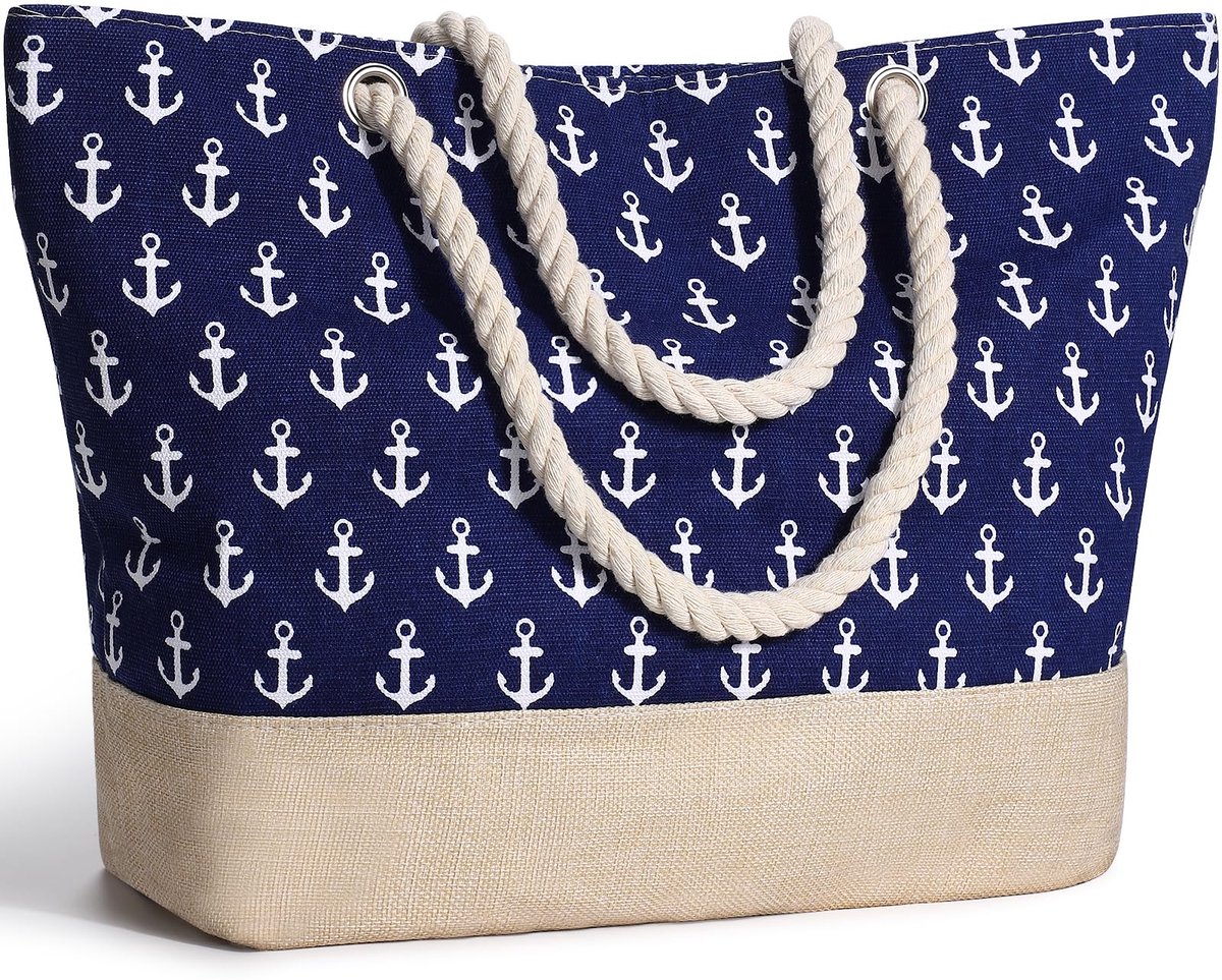 Strandtas - Grote strandtas voor dames - Waterdichte handtas, zandbestendige zwembadtas met ritssluiting voor reizen, vakantie, winkelen en de sportschool.