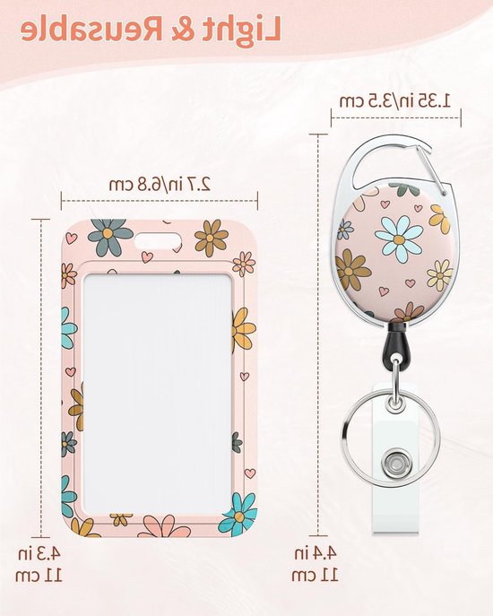 Set van 2 Bloemige Badgehouders met Retractable Reel en Carabiner voor ID, School en Werk — afbeelding 5