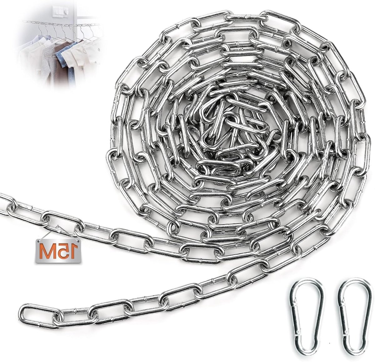 Allecta - 15 meter Stalen Ketting 3 mm voor Garagedeuren - Staal Kettingsschakels Robuust 304 - Verzinkt
