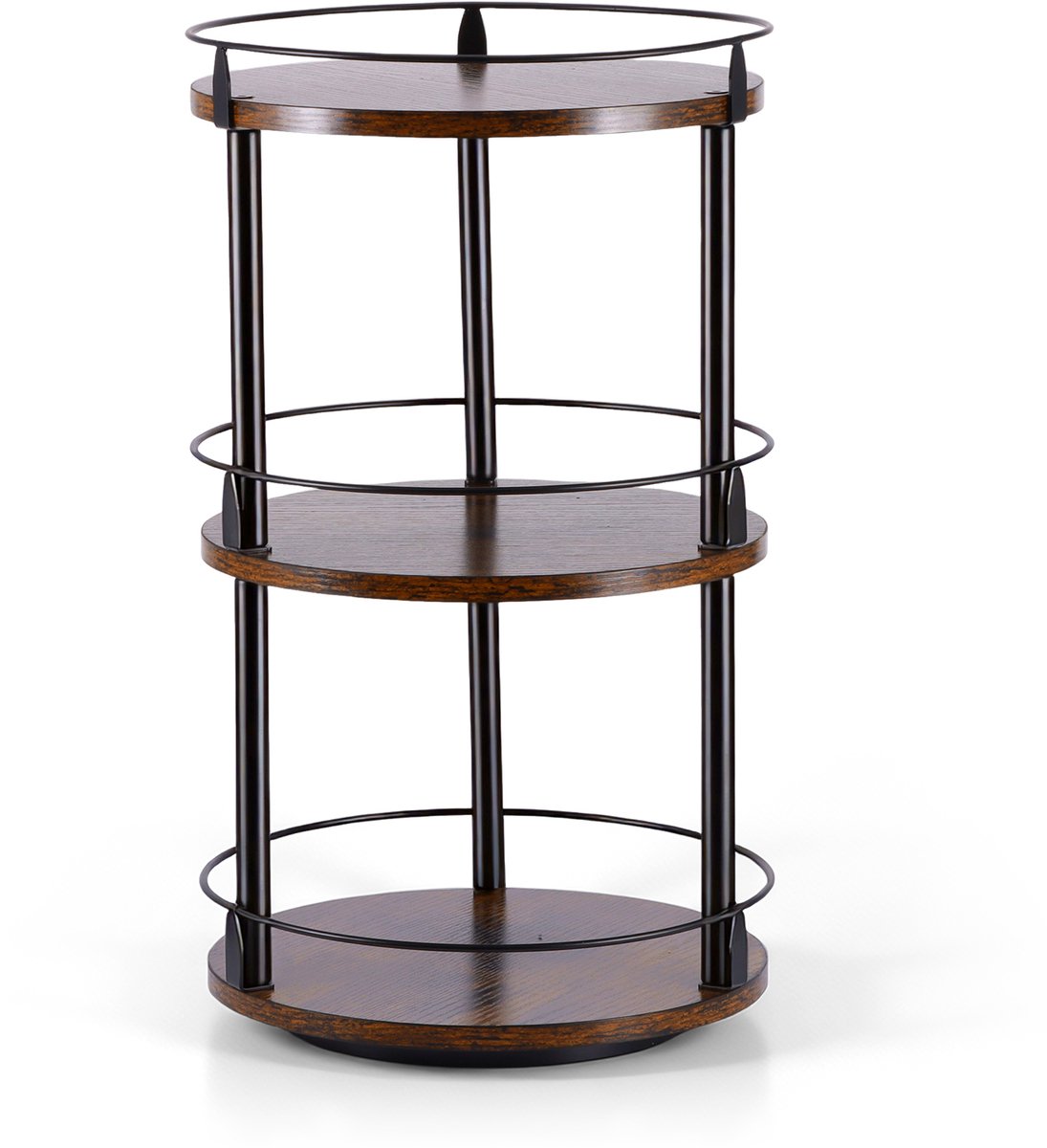 Lemlit Draaibaar Kruidenrek 3-Laags 46 cm - Ronde Keuken Organizer met 360° Draaivoet en Opstaande Rand - Kruidenhouder voor Aanrecht Eettafel en Keukenkast - Vintage Bruin Zwart