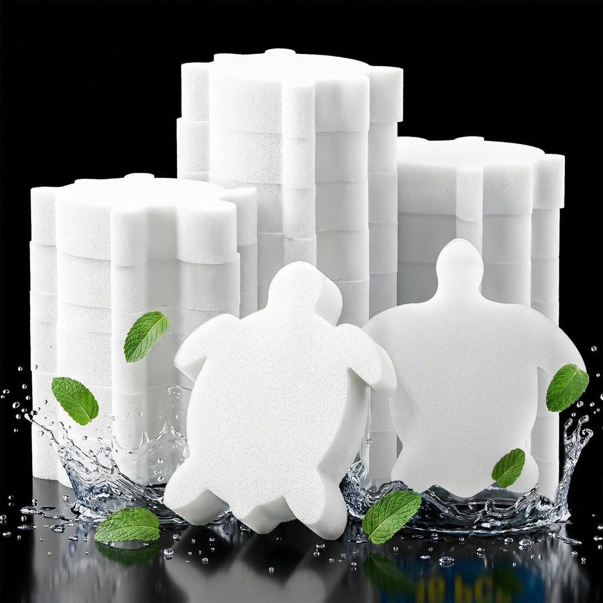 Set van 20 drijvende olieabsorberende en ontkalkende sponzen - 110×110×30 mm - Schildpadvorm - Lichtgewicht en draagbaar - Gemakkelijk in gebruik - Geschikt voor zwembaden, opblaasbare badkuipen en zwembaden - Drijvende filterreiniger - Wit