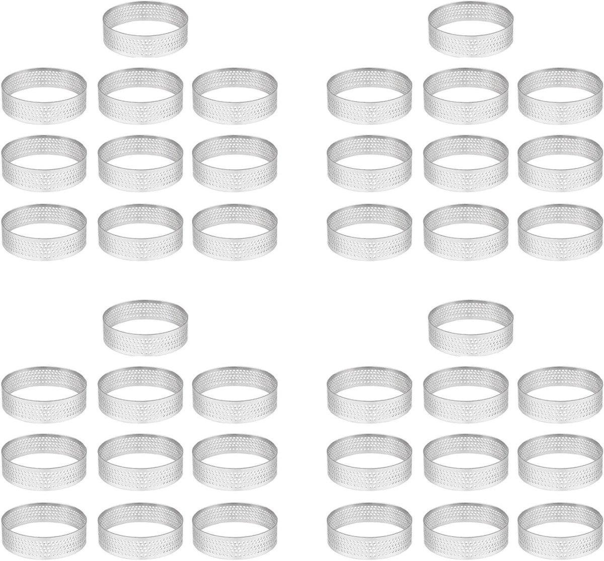 Ronde Taartringen - Quiche Vormen - Bakken en Vormen - Geperforeerd Design - 40 Stuks - Zilver