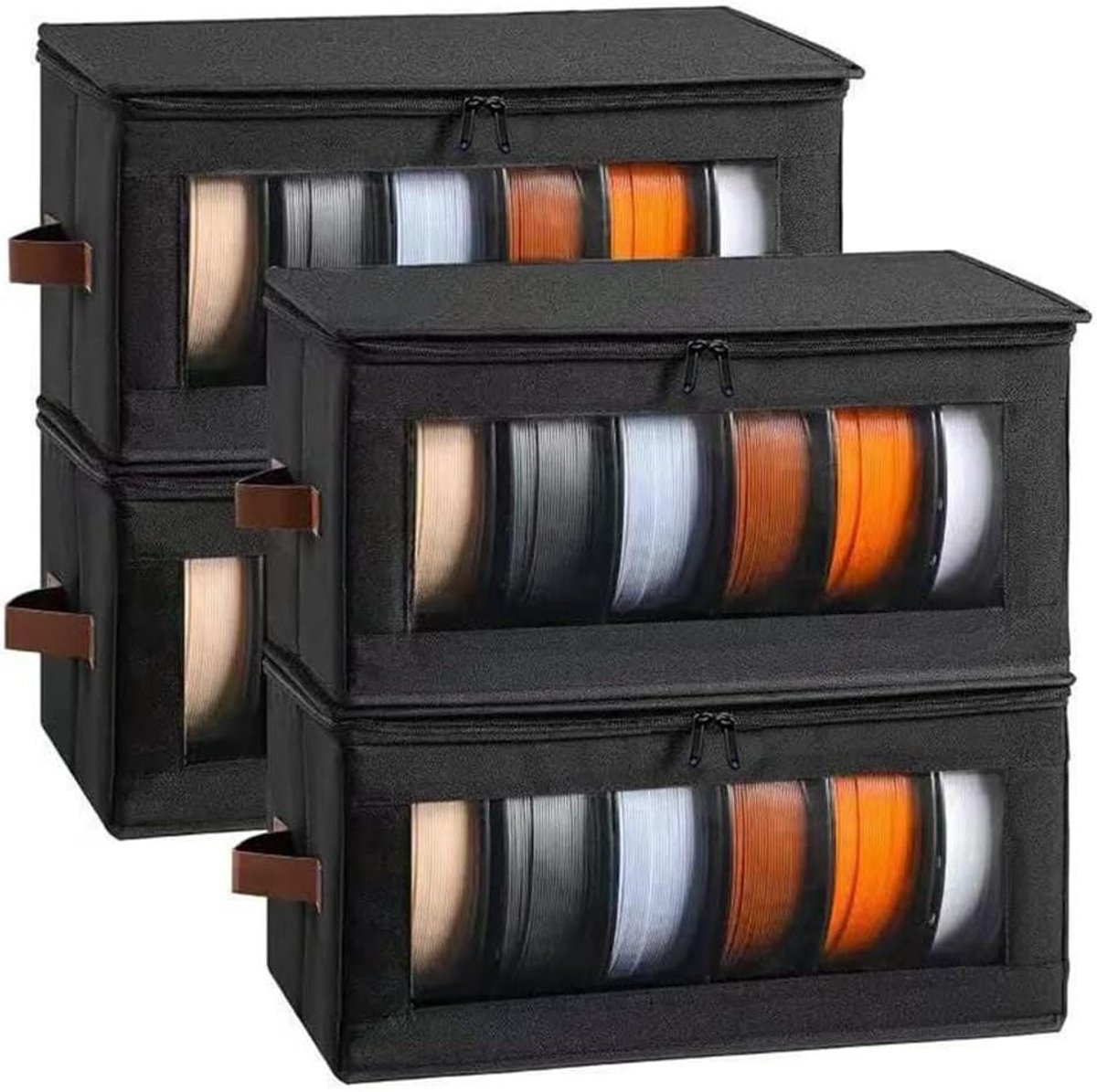 Filament Opbergdozen - 3D Printer Opslag - Materiaal Organiseren - Inclusief Droogmiddel - 4 Stuks 24 Rollen - Zwart