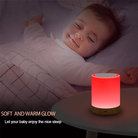 LED-nachtlampje, LED-bedlamp, aanraakgevoelige dimbare tafellamp, creatief oplaadbaar nachtlampje met houtnerfmotief, verkrijgbaar in zeven kleuren. — afbeelding 3