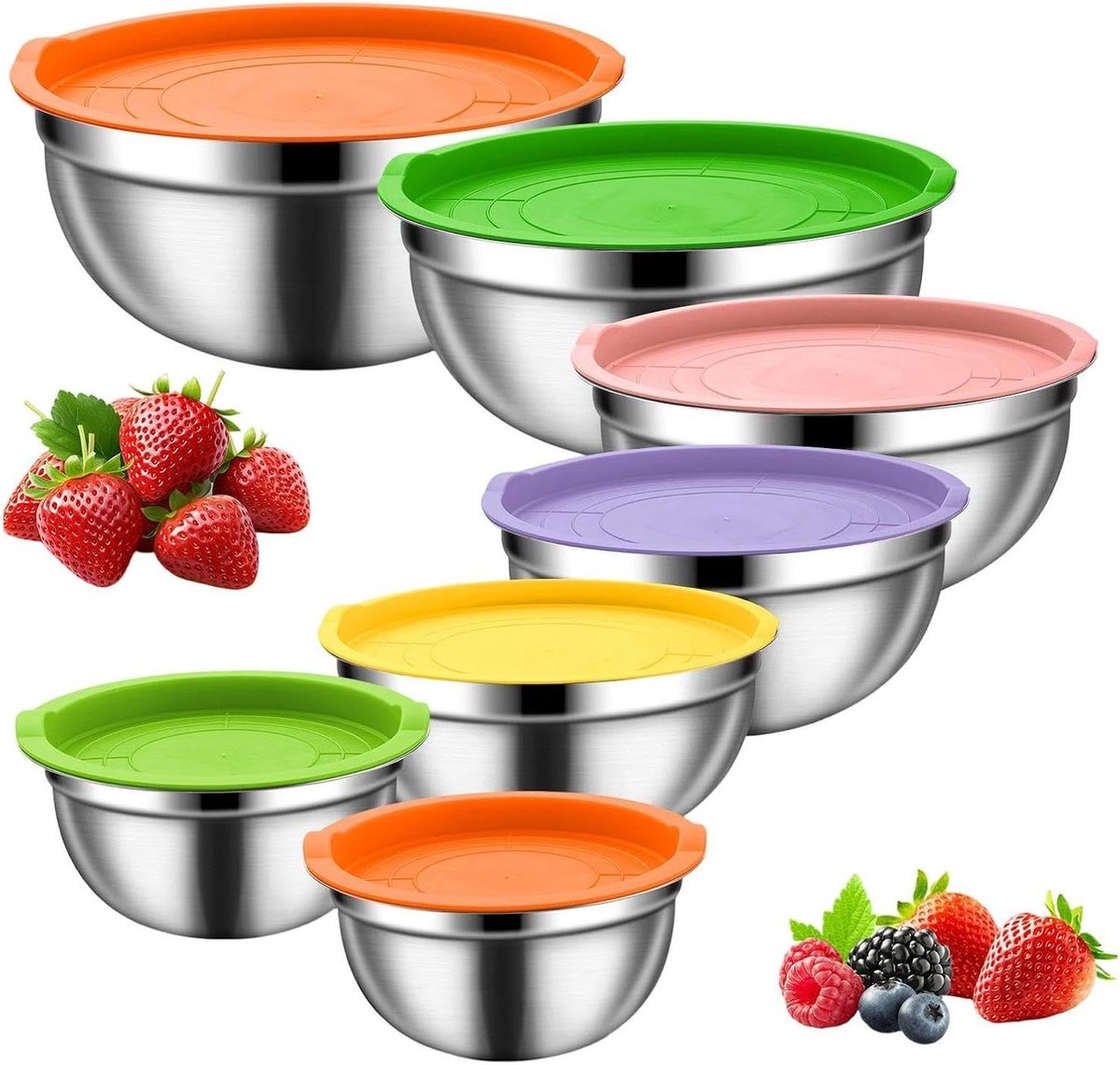 Metalen Mengkommen - Keuken Sets - Voedsel Bereiding - Antislip Bodem - 6 Delig - Zilver