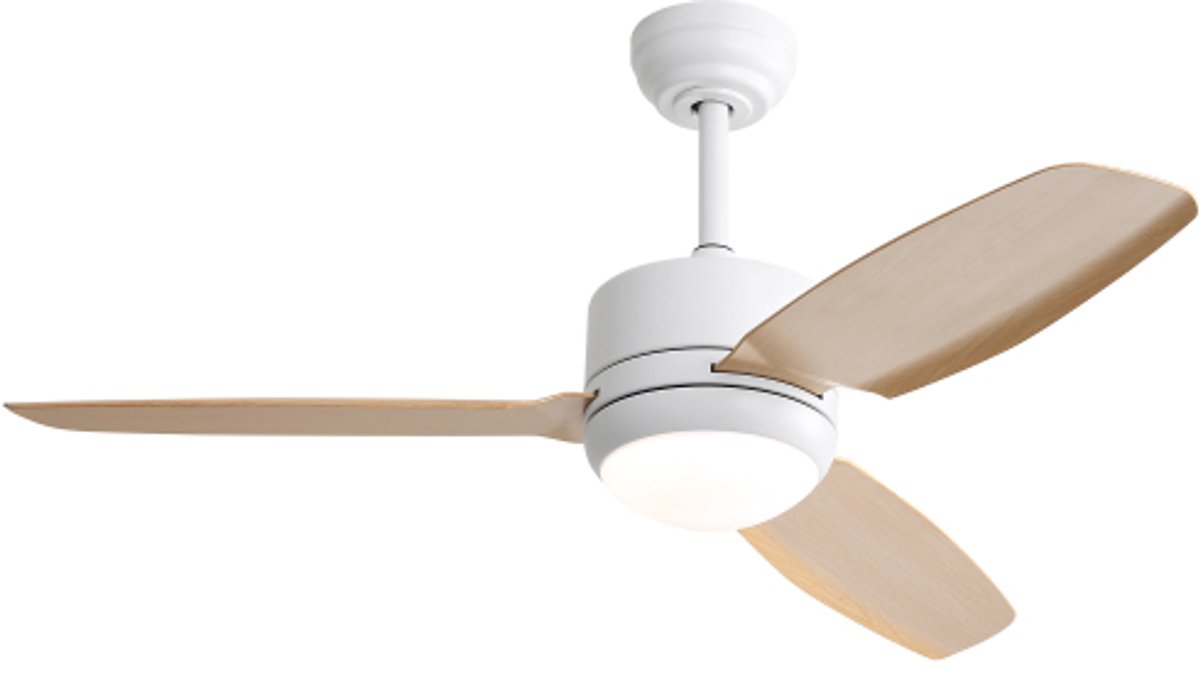 LED-verlichting - Instelbare lichtkleur - Plafondlamp met ventilator en verlichting - 117 cm plafondventilator met verlichting - Timerfunctie - 3 ABS-ventilatorbladen - 6 windsnelheden - DC-motor - Inclusief afstandsbediening - Wit