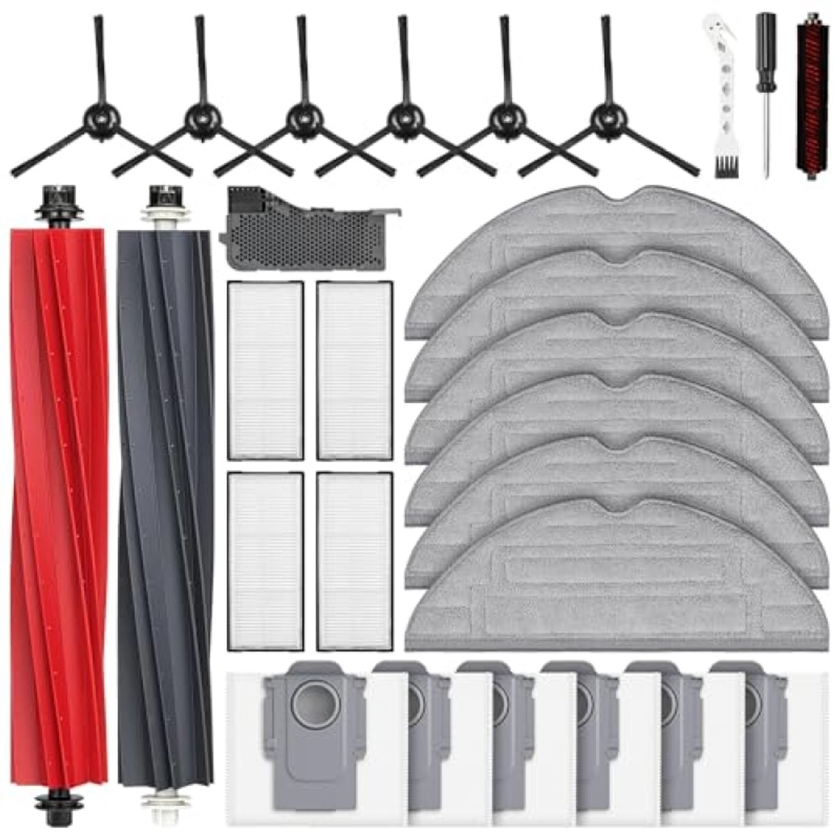 28-delige accessoireset voor Roborock S8 Pro Ultra robotstofzuiger - 2 hoofdborstels, 6 stofzakken, 6 dweilpads, 4 HEPA-filters, 6 zijborstels, 2 reinigingsaccessoires - PromoHome