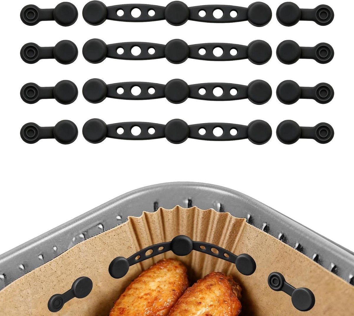 Airfryer Magneten - Papier Klemmen - Veilig Bakken - Hittebestendig Silicone - 12 Stuks - Zwart