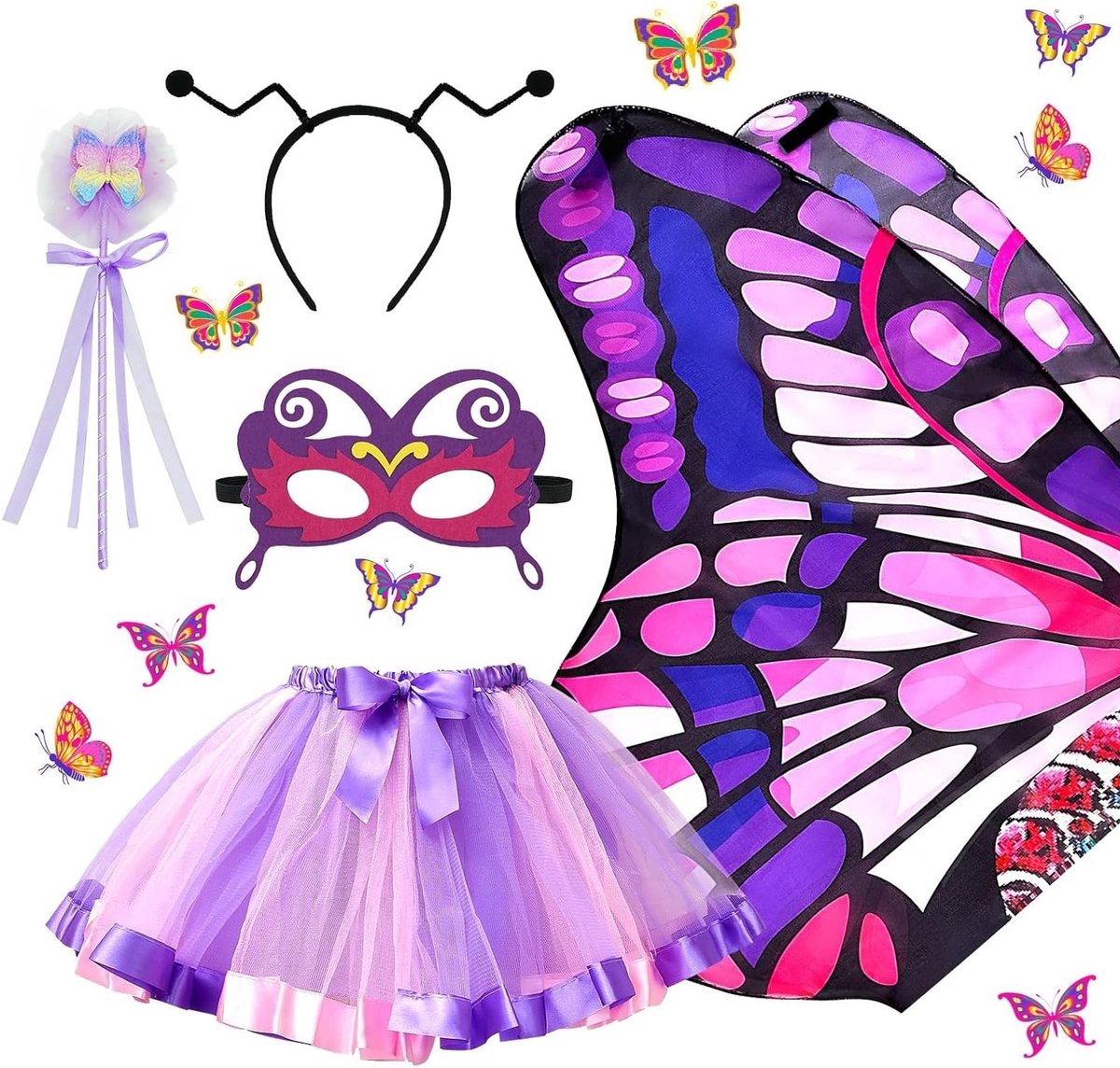 Vijfdelige vlindercape voor kinderen, ideaal voor carnaval, kostuums en cosplay met vleugels