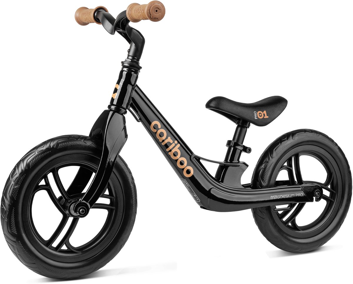 Cariboo Magnesium Pro - Loopfiets - Vanaf 2 jaar - voor Jongens en Meisjes - 12 inch - Zwart-Bruin - Anti-lek EVA Banden - Verstelbaar Stuur en Zadel