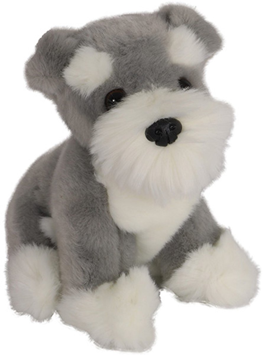 Boony Natural Decoration Pluche Schnauzer - Kleur: Peper en Zout - Zittend - 20 cm