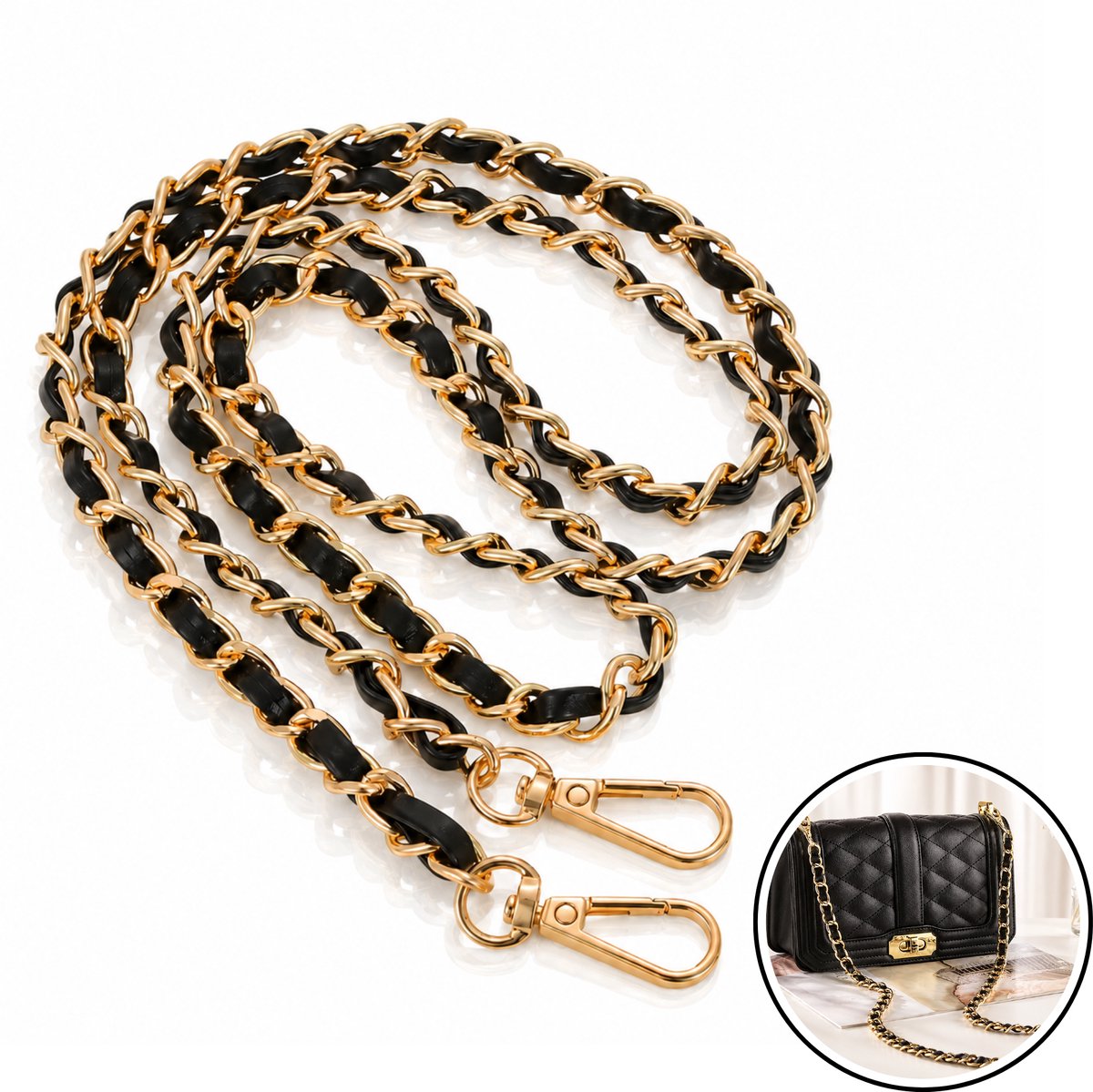 Luxamore® Tassenriem – Bag Strap – Metalen Ketting Tassenhengsel Zwart / Goudkleurig – Voor Handtas & Crossbody
