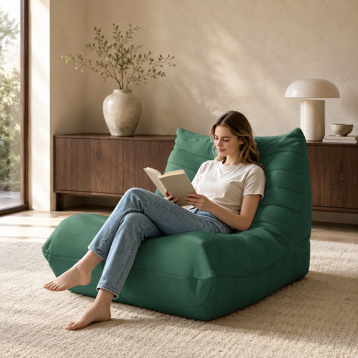 Fauteuil - Relaxstoel - Liegstoel - Ergonomisch bank - Comfortabele TV-stoel - Leesstoel - Geschikt voor de woonkamer, slaapkame - Groen
