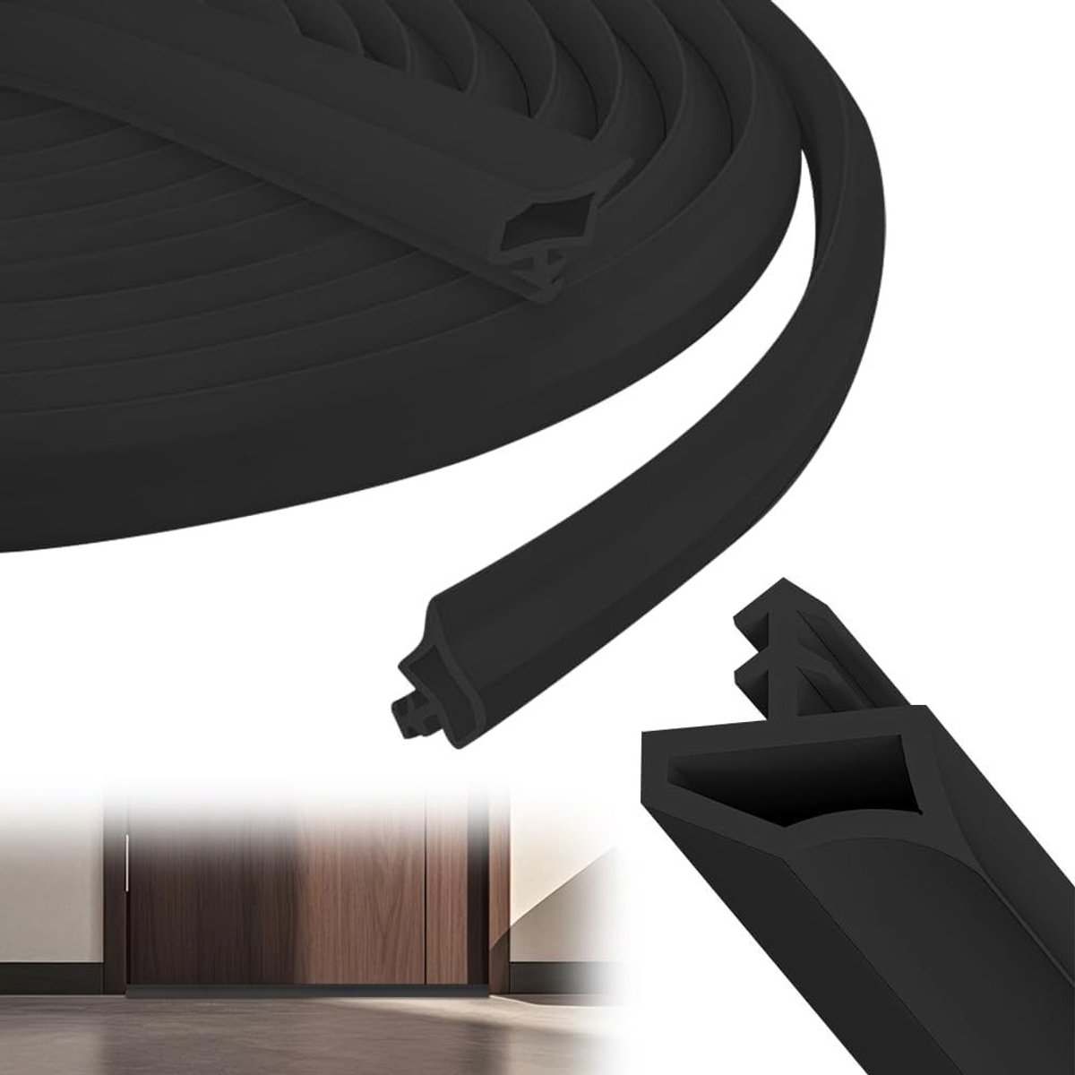 Zwart Deurrubber - 15 m - Dichtingsband - Robuuste Rubberafdichting voor Deurframes - Tochtstopper en Geluidsisolatie
