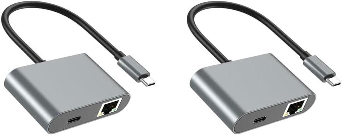 USB C Adapter - Netwerkkaart Uitbreiding - Snelle Internetverbinding - 60W PD Opladen - 1000Mbps - Zilver