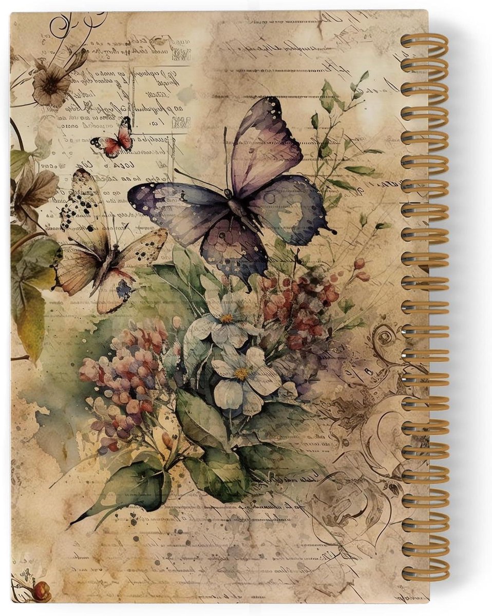 Vlinder Notitieboek - Spiraal Dagboek - Schrijven en Notities - Zuurvrij Papier - 55 x 83 cm - Vlinder Bloem