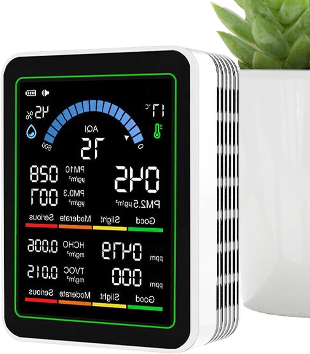 Luchtkwaliteitstester - Luchtmonitor Detector - Binnenlucht Controleren - Real-time Data Weergave - 4.8 x 9.8 x 4.8 cm - Wit