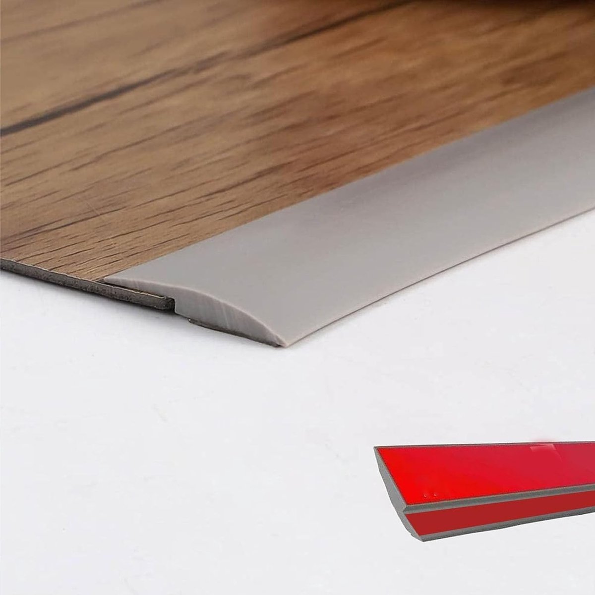 Grijze Drempelstrip voor Laminaatvloeren - Zelfklevend PVC Rubber, 3mm Overgangsstrip voor