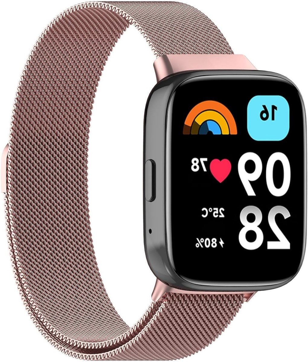 Verstelbare Metalen Band voor Smartwatch, Magnetische Ademende Sportband - Duurzaam en Stijlvol - Geschikt voor Activiteiten en Fitness - Roze