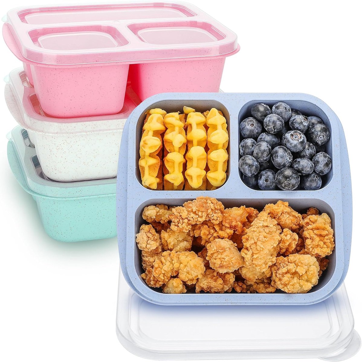 Bento Box voor Volwassenen - 1200ml Lekvrij met Bestek - BPA-vrij Magnetronbestendig - 3 Vakken - Groen - 4 Stuk