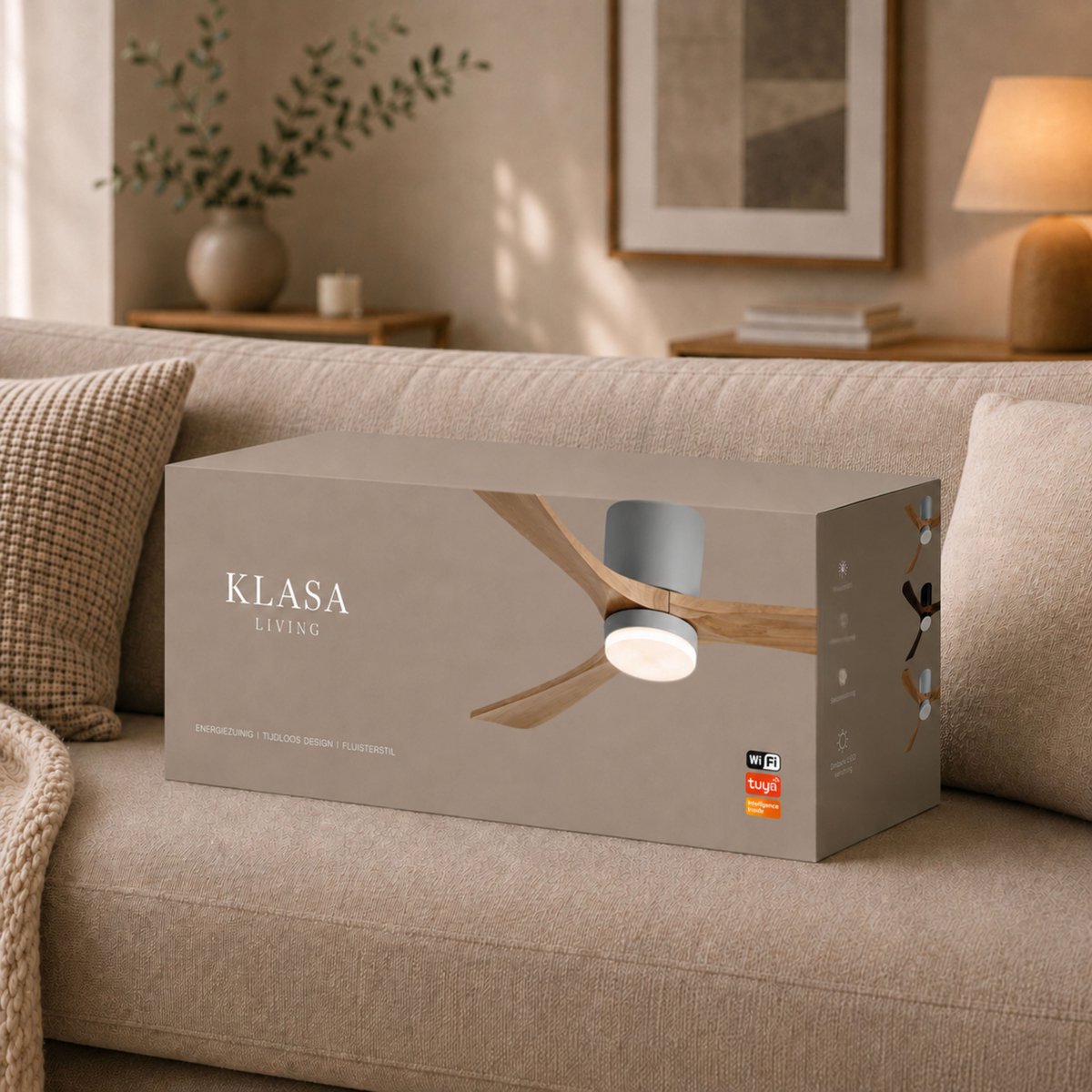 Smart Plafondventilator met Verlichting - Grijs + Hout - Ø 132 cm - Stille Motor <25dB - Handige App - Dimfunctie - Plafond Ventilator met Verlichting - Plafondlamp met Ventilator thumbnail 6